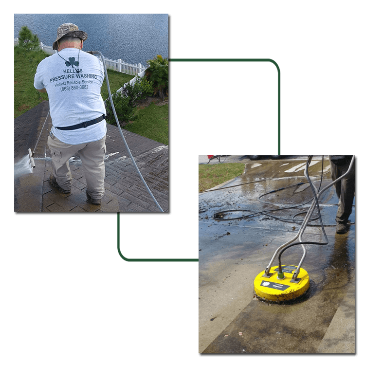 Kelly's Pressure Washing performing roof cleaning and driveway pressure washing in Polk County, Florida